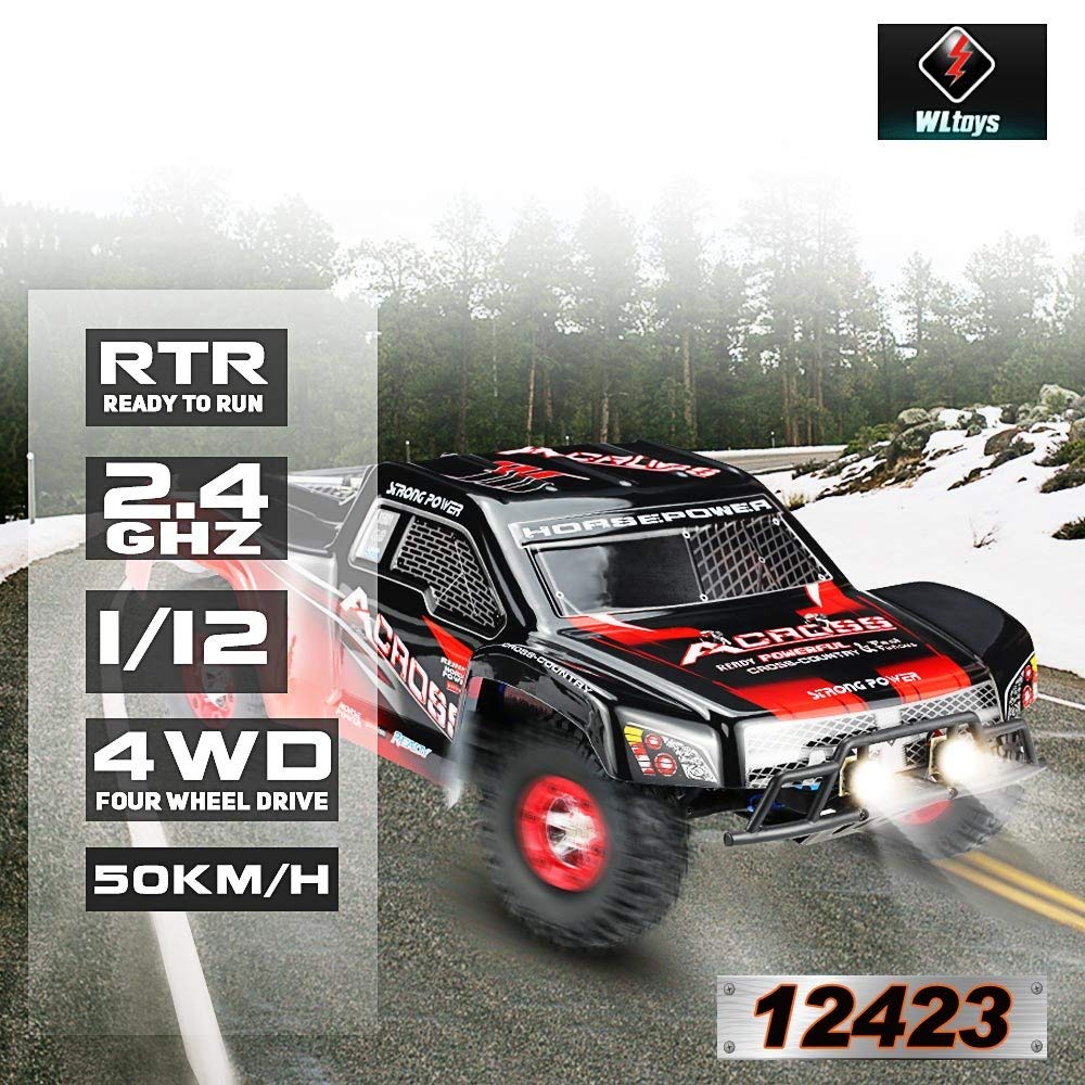 QAQQVQ 1:12 Scale Remote Control Car,4WD Top Speed 50 Km/h Electric Toy Off Road 2.4GHz RC Monster Vehicle Truck Crawler for Boys Kids and Adults