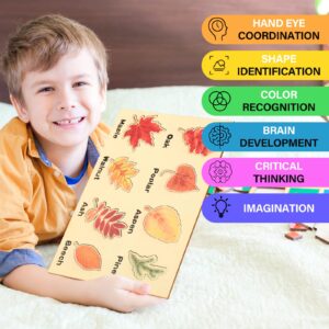 Kathfly 2 Pieces Leaf Wooden Jigsaw Puzzles Leaf Puzzle Montessori Toy Montessori Puzzle Early Educational Learning Puzzle for Birthday Gift Early Education School (Cute)