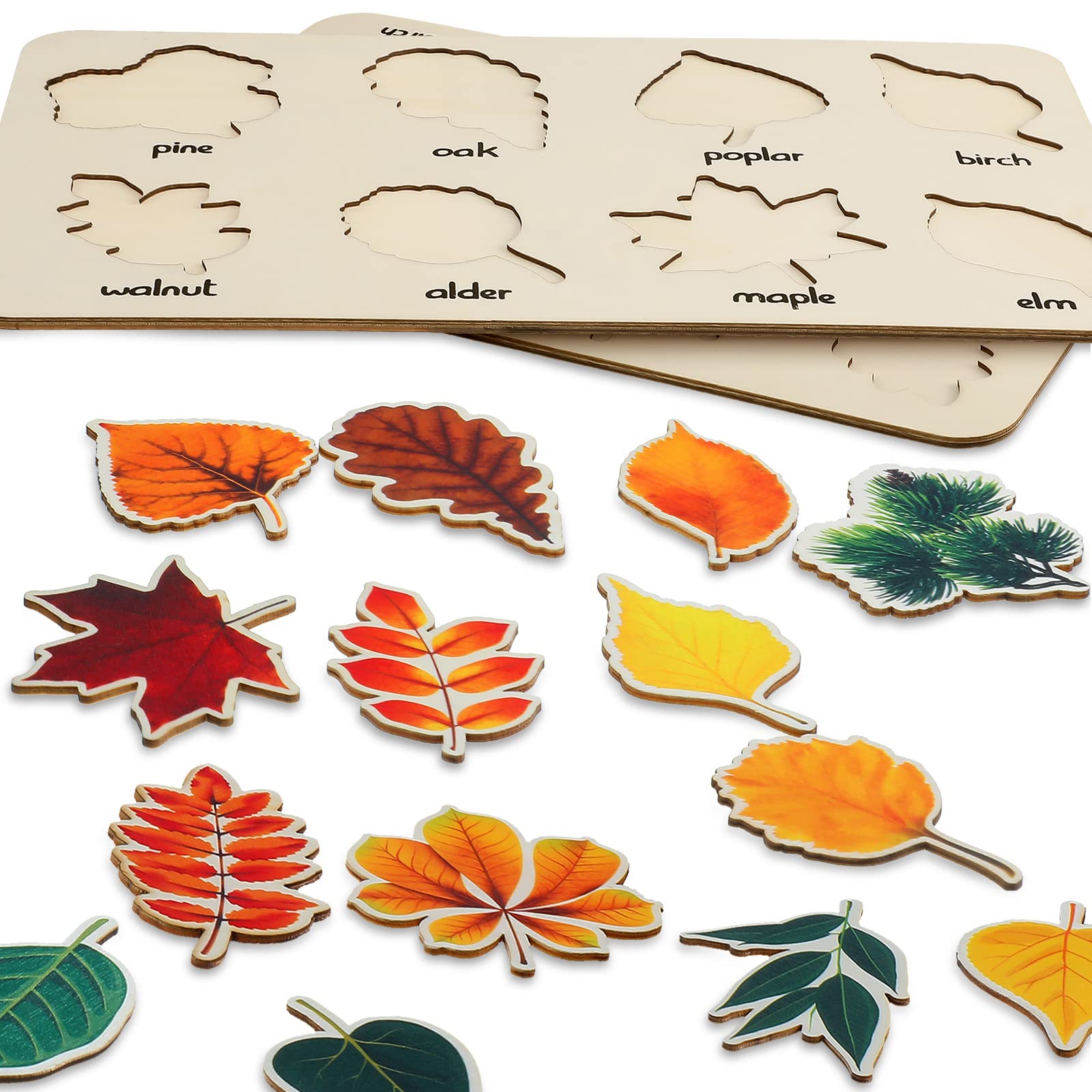 2 Pack Leaf Wooden Jigsaw Puzzles Preschool Puzzles Leaf Puzzle Montessori Toy Educational Plant Puzzle Leaf Shape Early Educational Learning Puzzle for Birthday Gift School Games