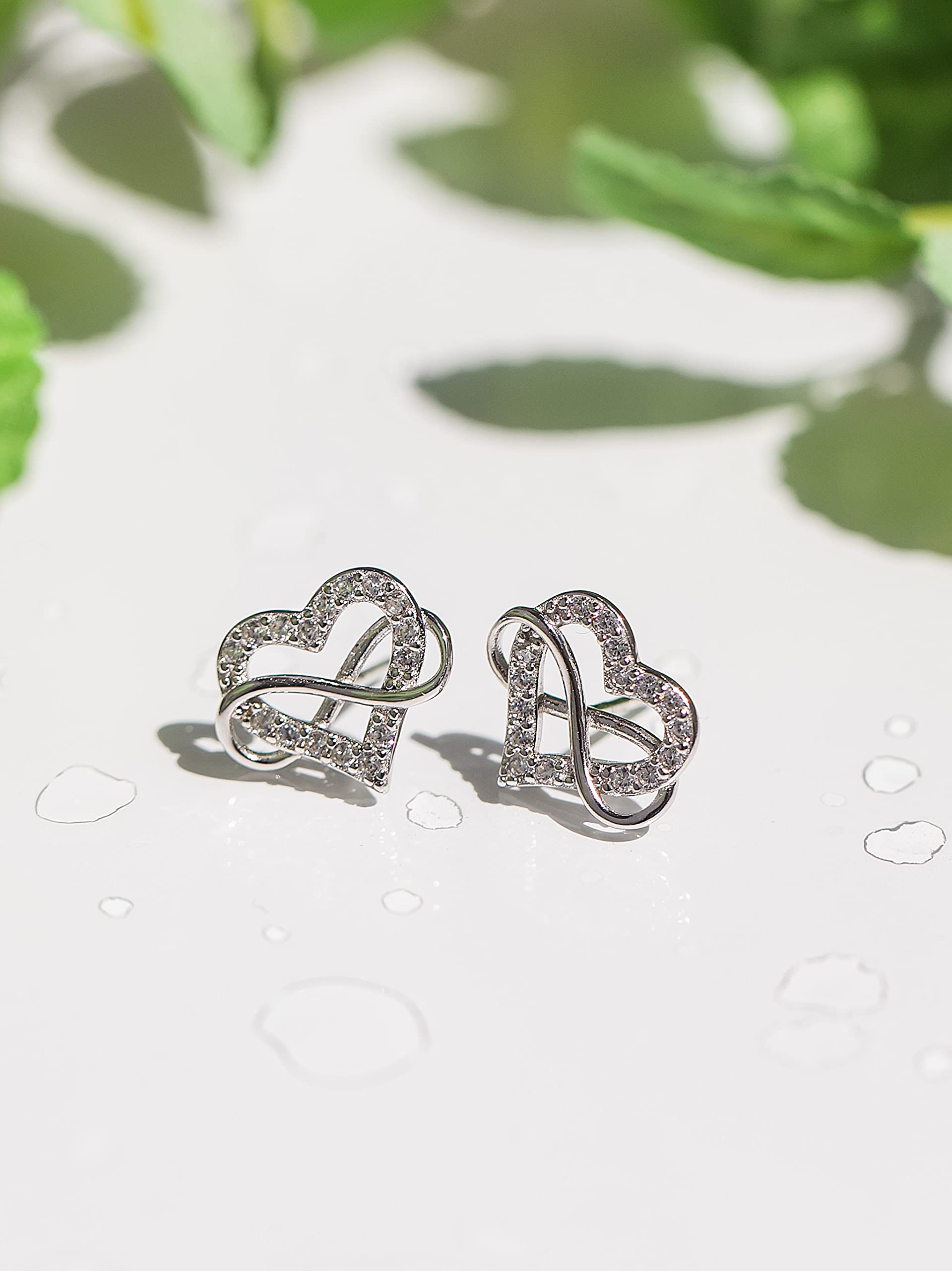 Sash & Soph Sterling Silver Infinity Heart Cubic Zirconia Earrings, 925 Metal Type, Women's Stud Earrings