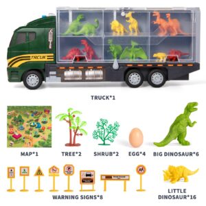 SNAEN 39 in 1 Dinosaur Toy Truck for Kids 3-7 with Play Mat, Dino Transport Carrier Vehicle with Lights and Sounds, Toys for Toddler 3 4 5 6 Years Boys Includes Dino Figures, Eggs and Trees