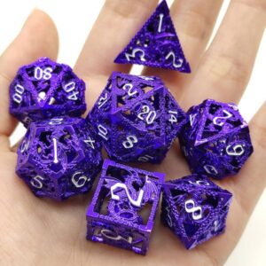 Hollow Metal DND Dice Set/Dungeons and Dragons Accessories/D and D Dice Starter Kit/Role Playing Game Dice/Dragon Dice Game Set D&D /D4 D8 D10 D12 D20 (Purple)