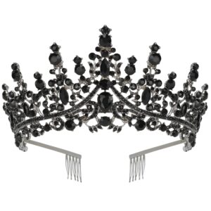 CURASA Black Crown Crystal Crown with Comb Baroque Tiaras and Crown for Women Queen Crown for Halloween Coustume Birthday Party Hair Accessories for Women