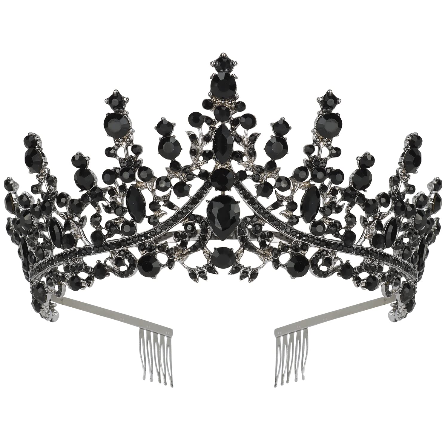 CURASA Black Crown Crystal Crown with Comb Baroque Tiaras and Crown for Women Queen Crown for Halloween Coustume Birthday Party Hair Accessories for Women