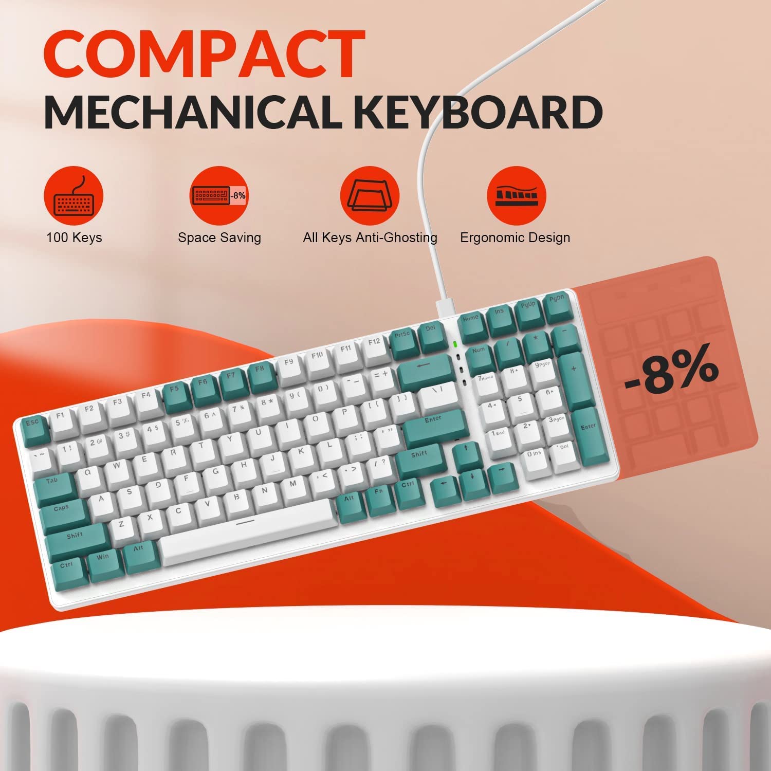 Ajazz K3 TKL Gaming Mechanical Keyboard-Wired Compact 10 Chroma RGB Backlit Computer Keyboard with Number Pad,98 Keys PC Gaming Keyboards with Clicky Blue Switch for Gamers/Mac/Win