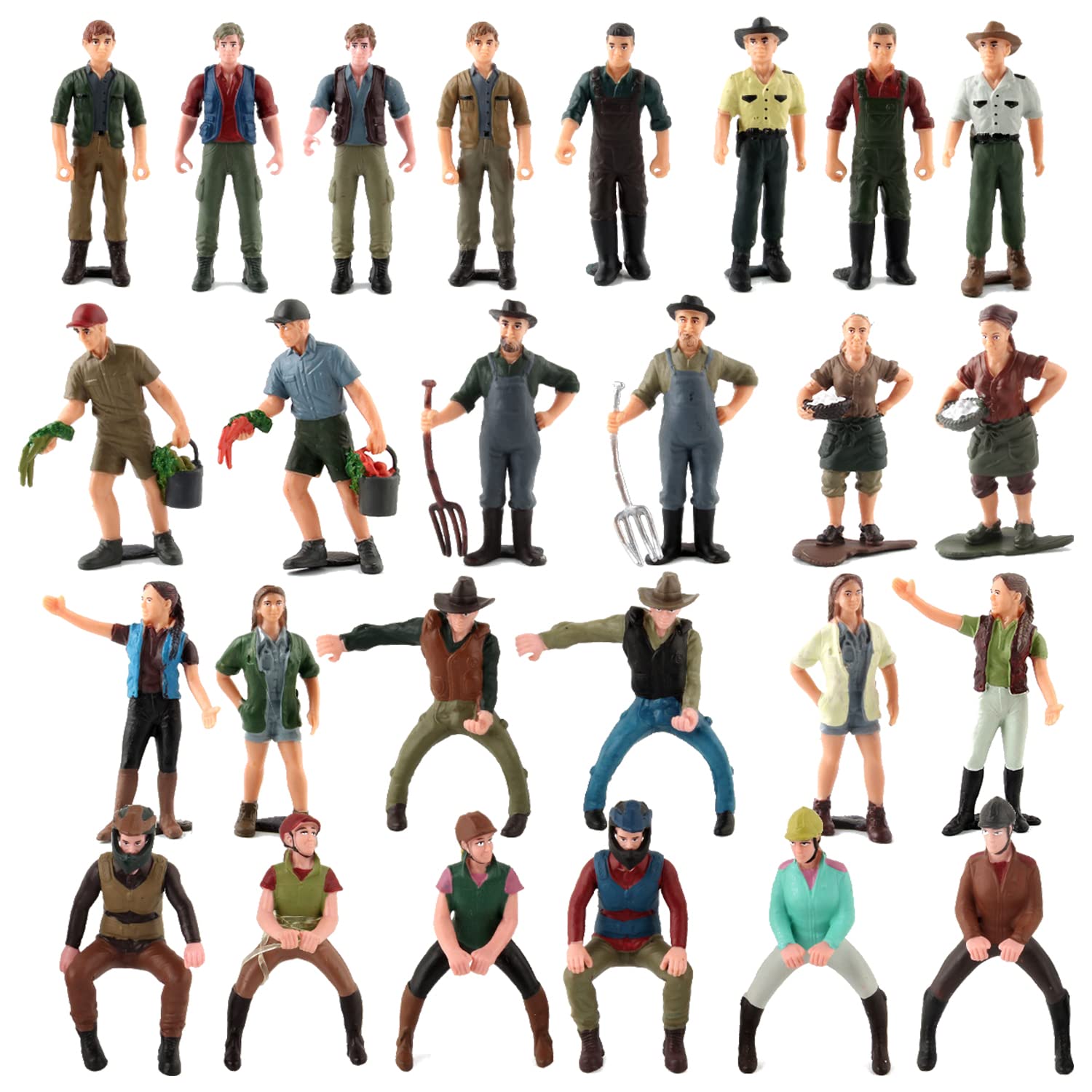 Hiawbon 26 Pcs Farmer People Action Figures Realistic Miniature Hand Painted Rider Figurines for Birthday Gifts