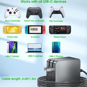 Fast Charger for Steam Deck, AOJAKI 45W PD Foldable Power Adapter with4.9ft USB C Charging Cable Cord,Accessories for Steam Deck TV Dock Console/Nintendo Switch/PS5 Controller/Phone/Tablet/Laptop