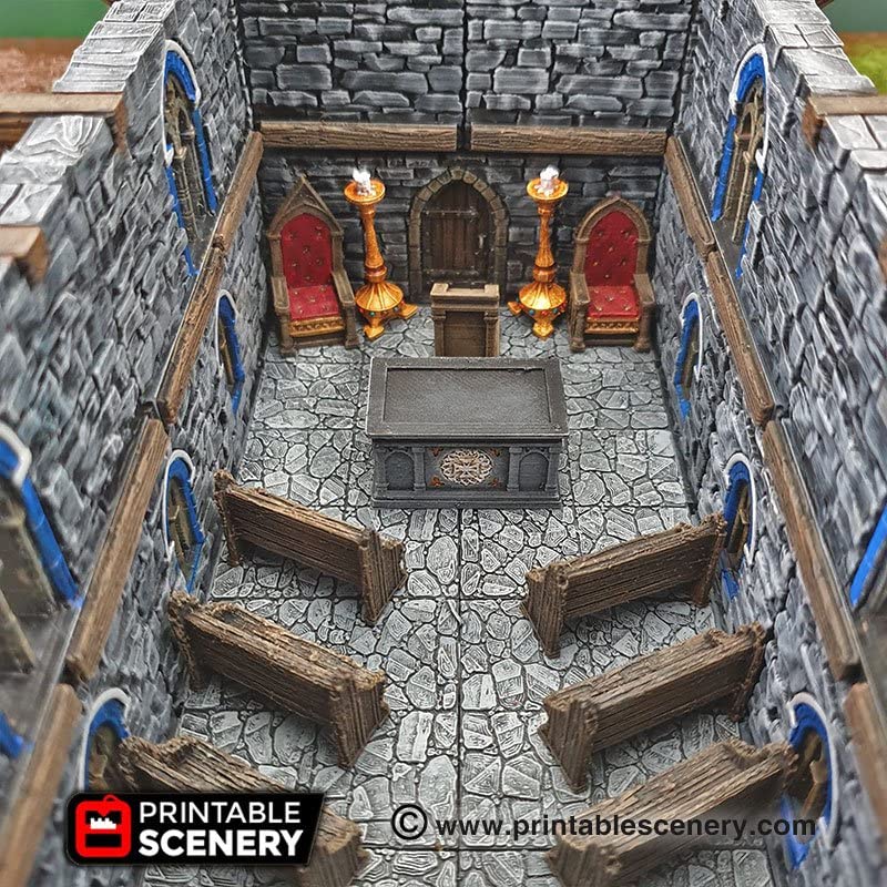 3DEGOS Church Chapel Chattels Furniture Set DND Terrain 28mm for Dungeons and Dragons, D&D, Pathfinder, Warhammer 40k, RPG, Miniatures, Age of Sigmar, Tabletop, D and D, Dungeons and Dragons Gifts