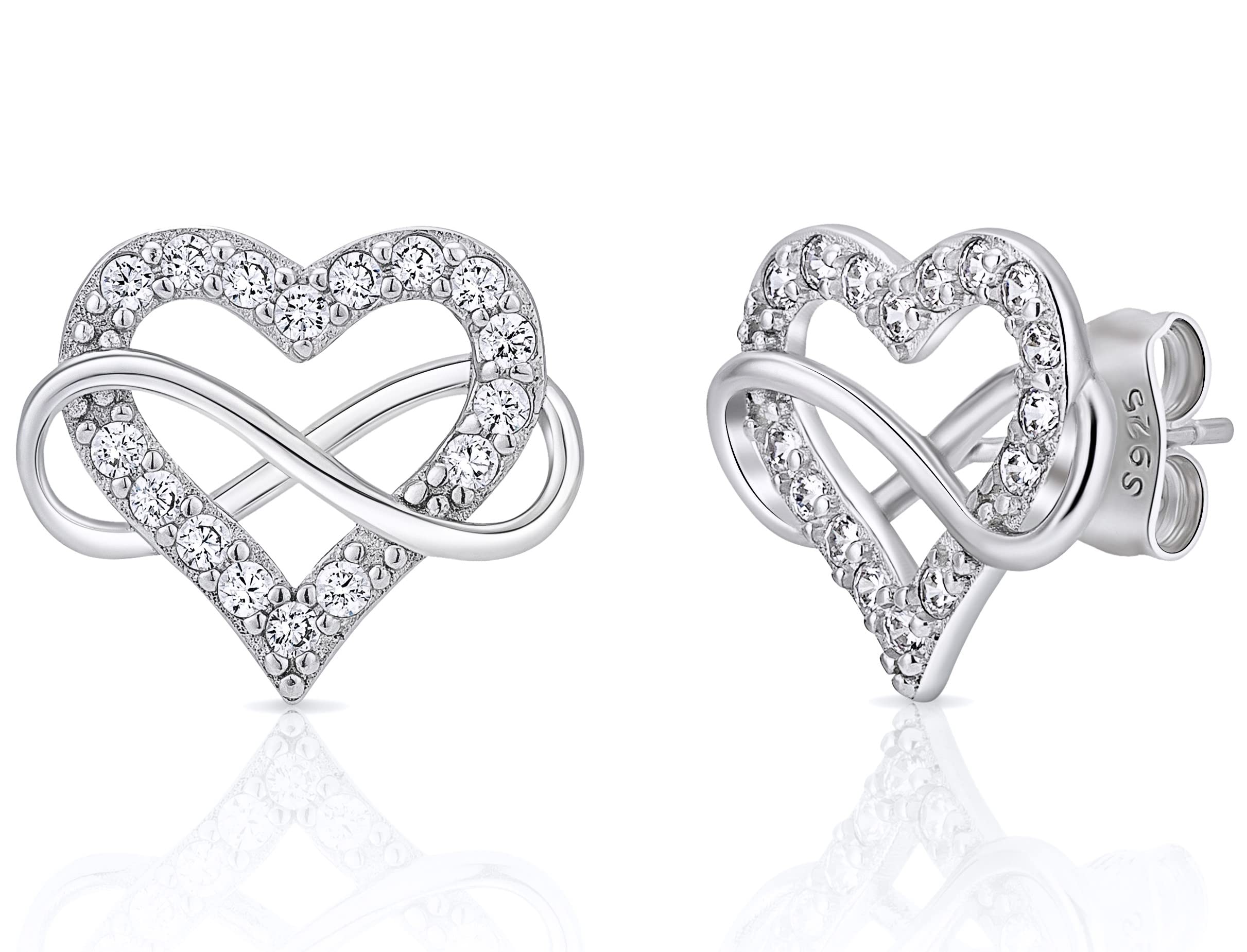 Sash & Soph Sterling Silver Infinity Heart Cubic Zirconia Earrings, 925 Metal Type, Women's Stud Earrings