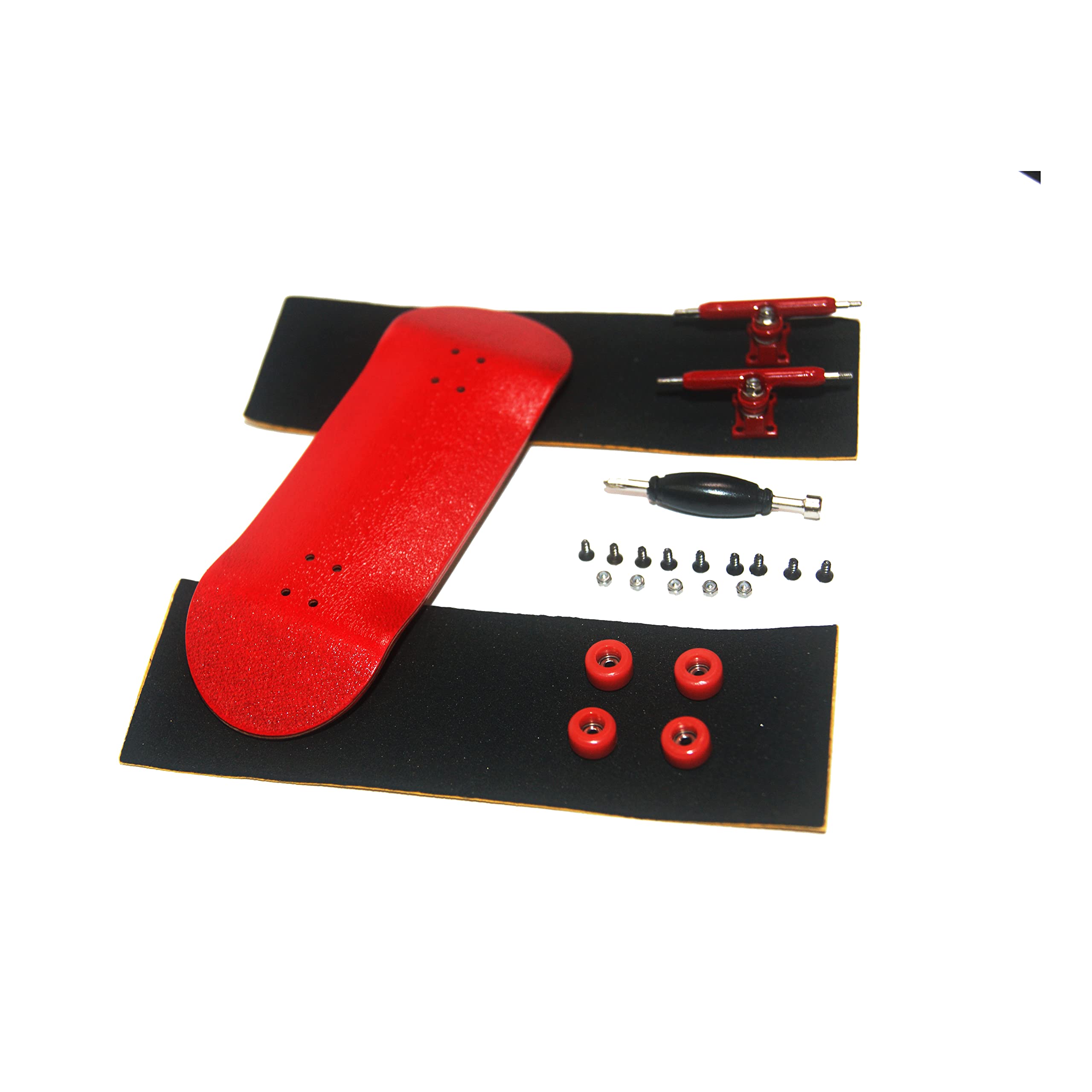 Fingerboard with Upgraded Components - Pro Board Shape and Size, Bearing Wheels, Trucks, and Locknuts - 34mm x 100mm Handmade Wooden Board (red)