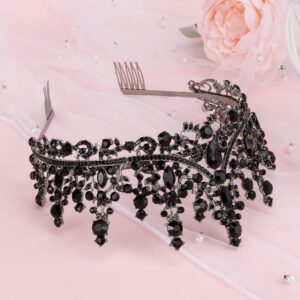 CURASA Black Crown Crystal Crown with Comb Baroque Tiaras and Crown for Women Queen Crown for Halloween Coustume Birthday Party Hair Accessories for Women