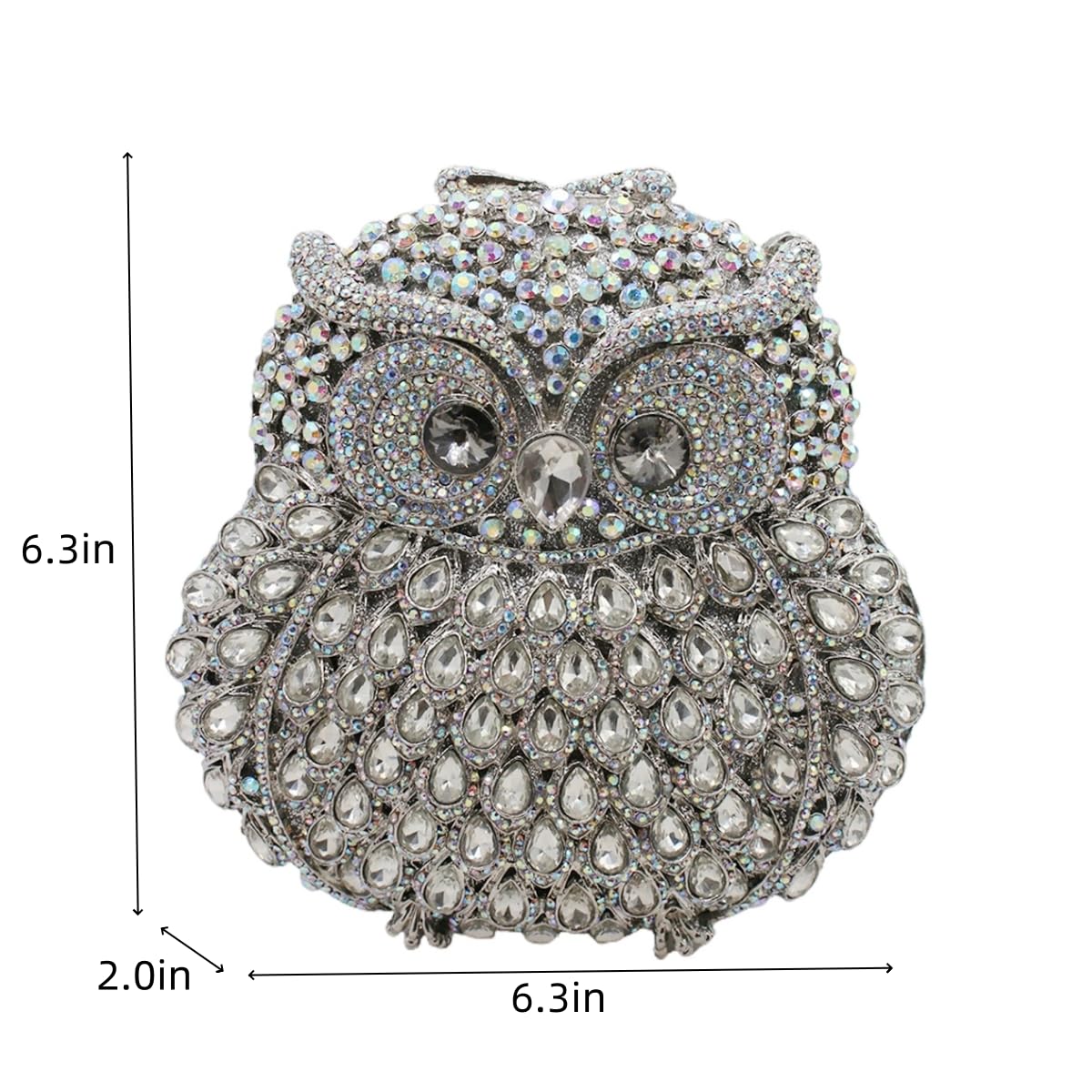 UMREN Cute Owl Clutch Women Crystal Evening Bags Luxury Handbag Rhinestone Wedding Party Purse Silver