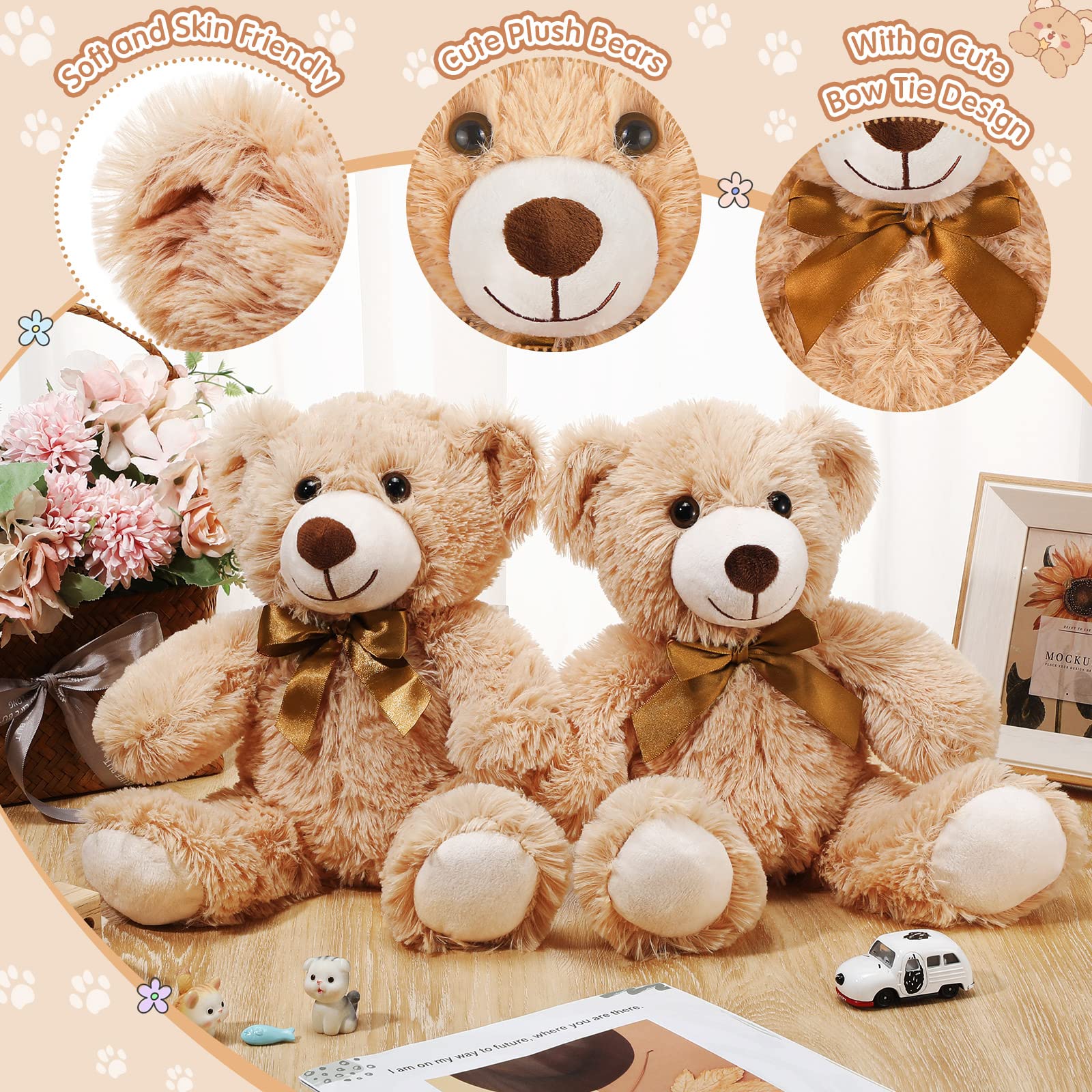 HyDren 9 Pcs 14 Inch Wedding Gift Bear Stuffed Animals Bears Soft Plush Bears Cute Bears Dolls for Baby Shower Birthday Valentine Gift Home Decoration (Light Brown)