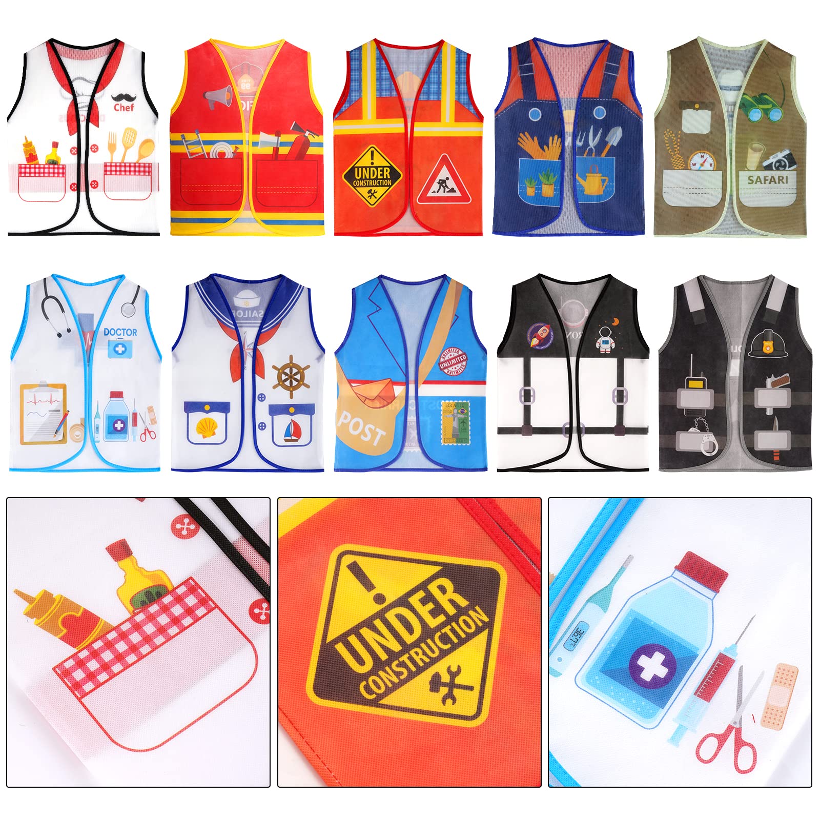 10 Pcs Community Helper Dress Up Vest Boys Dress Up Clothes Vest Career Cosplay Occupation Pretend Play Costume for Career Day Costume