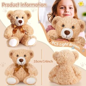 HyDren 9 Pcs 14 Inch Wedding Gift Bear Stuffed Animals Bears Soft Plush Bears Cute Bears Dolls for Baby Shower Birthday Valentine Gift Home Decoration (Light Brown)