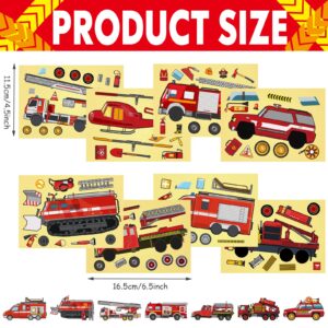 48 Sheets Truck Party Favors Make Your Own Truck Stickers Kits Bulk with 8 Designs Firefighter Red Pickup Patient Trucks Emergency Vehicle for Kindergarten, Festival Present (Fire Engine)