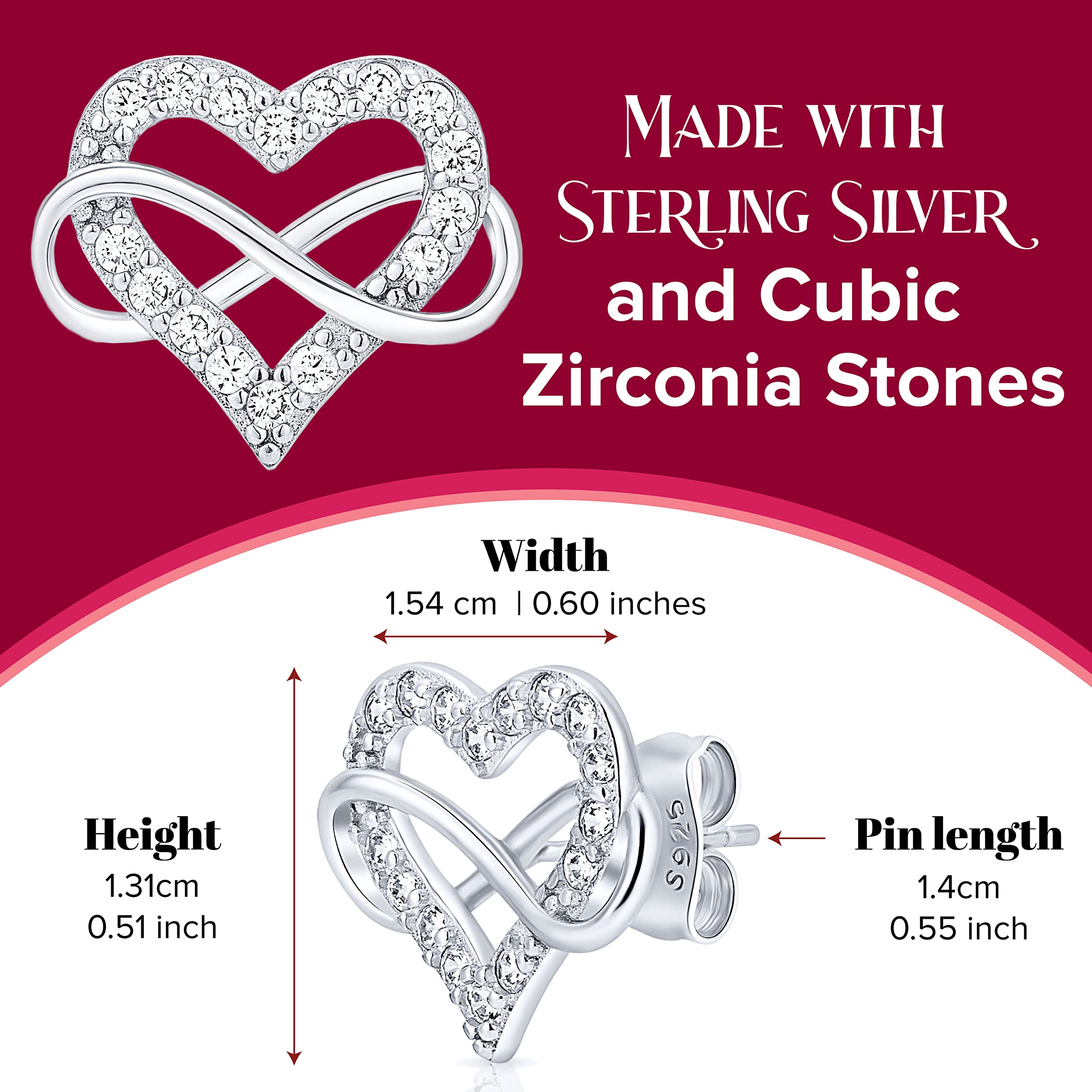 Sash & Soph Sterling Silver Infinity Heart Cubic Zirconia Earrings, 925 Metal Type, Women's Stud Earrings