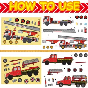 48 Sheets Truck Party Favors Make Your Own Truck Stickers Kits Bulk with 8 Designs Firefighter Red Pickup Patient Trucks Emergency Vehicle for Kindergarten, Festival Present (Fire Engine)