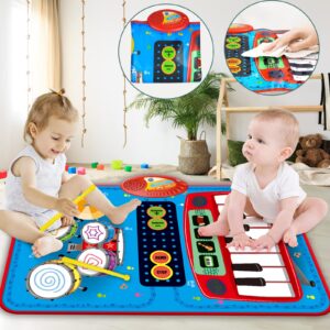 PRAGYM Baby Toys for 1 Year Old Boys & Girls, 2 in 1 Musical Toys, Toddler Piano & Drum Mat with 2 Sticks, Learning Floor Blanket, Birthday Gifts for 1 2 3 Year Old Boys & Girls