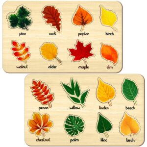 2 Pack Leaf Wooden Jigsaw Puzzles Preschool Puzzles Leaf Puzzle Montessori Toy Educational Plant Puzzle Leaf Shape Early Educational Learning Puzzle for Birthday Gift School Games