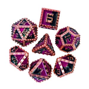 UDIXI Metal Dice Set, Metal DND Dice Set Rivet D&D Dice Set for Dungeons and Dragons, Polyhedral Dice Set for Pathfinder MTG (Red Copper-Purple Green)