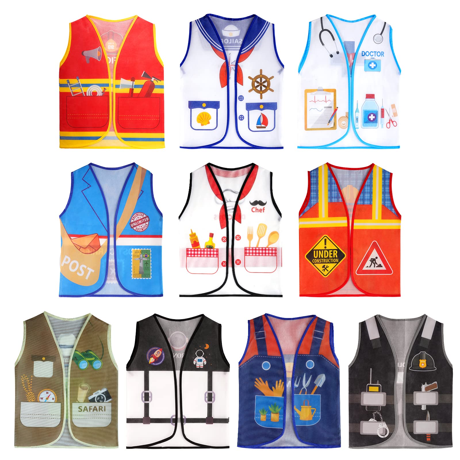 10 Pcs Community Helper Dress Up Vest Boys Dress Up Clothes Vest Career Cosplay Occupation Pretend Play Costume for Career Day Costume