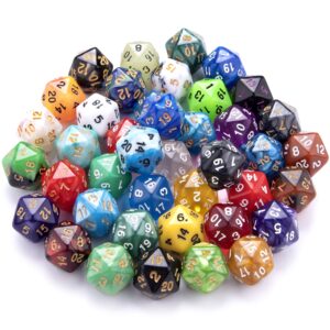 austor 42 pieces polyhedral dice 20 sided game dice set mixed color dices assortment with a black velvet storage bag for dnd rpg mtg table games