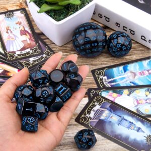 AUSTOR 15 Pieces Complete Polyhedral Dice Set D3-D100 Game Dice Set with a Leather Drawstring Storage Bag for Role Playing Table Games(Black & Blue)