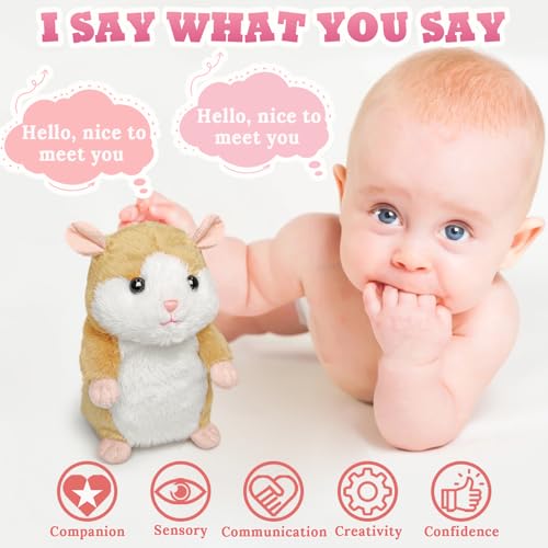 YH YUHUNG Interactive Talking Hamster Toy Repeats What You Say, Mimics Your Voice with High-Pitched Tone & Head Nodding, Soft, Durable Plush Hamster Stuffed Animal Repeating Toy for Kids