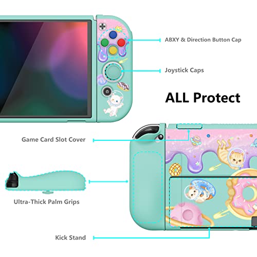 PlayVital ZealProtect Soft Protective Case for Nintendo Switch OLED, Flexible Protector Joycon Grip Cover for Nintendo Switch OLED with Thumb Grip Caps & ABXY Direction Button Caps - Donut Odyssey