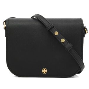 tory burch emerson womens saffiano leather crossbody bag (black)