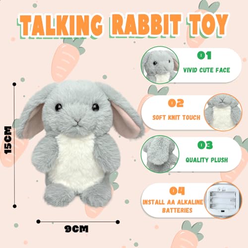 YH YUHUNG Talking Bunny Plush Toy, Electronic Plush Toys Talking Rabbit Repeats What You Say, Easter Basket Stuffers for Toddler