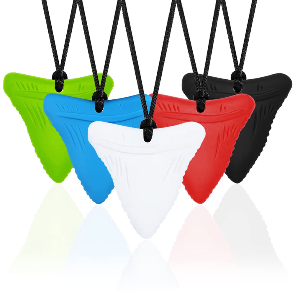 5 PCS Sensory Chew Necklaces - Chewy Necklaces for Sensory Kids, Shark Tooth Necklace, Nail Biting Treatment for Kids Adults, YQZIYOU