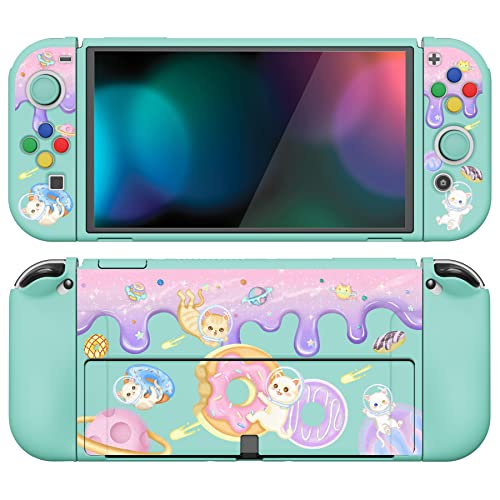 PlayVital ZealProtect Soft Protective Case for Nintendo Switch OLED, Flexible Protector Joycon Grip Cover for Nintendo Switch OLED with Thumb Grip Caps & ABXY Direction Button Caps - Donut Odyssey