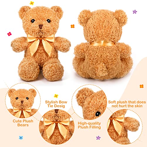 5 Pcs Bears Stuffed Animal Soft Plush Toys 12 Inches Cute Bear Small Shaggy Bear with Hoodie Bow Tie for Kids Boys Girls Baby Shower Birthday Party (Light Brown, Bow Tie Style)