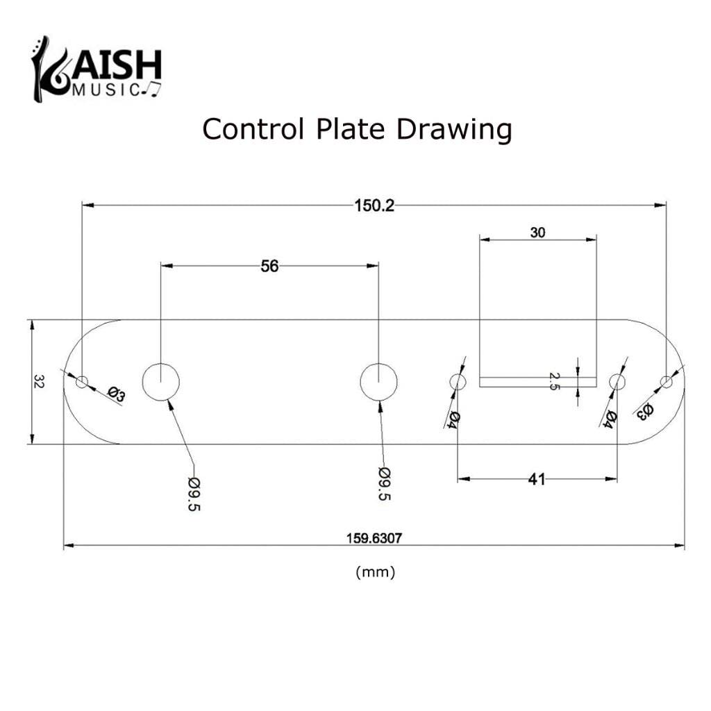 KAISH USA Specs Metal Aluminum Anodized Tele Control Plate with 3/8" CTS Pot Holes for American/Mexican Telecaster Silver