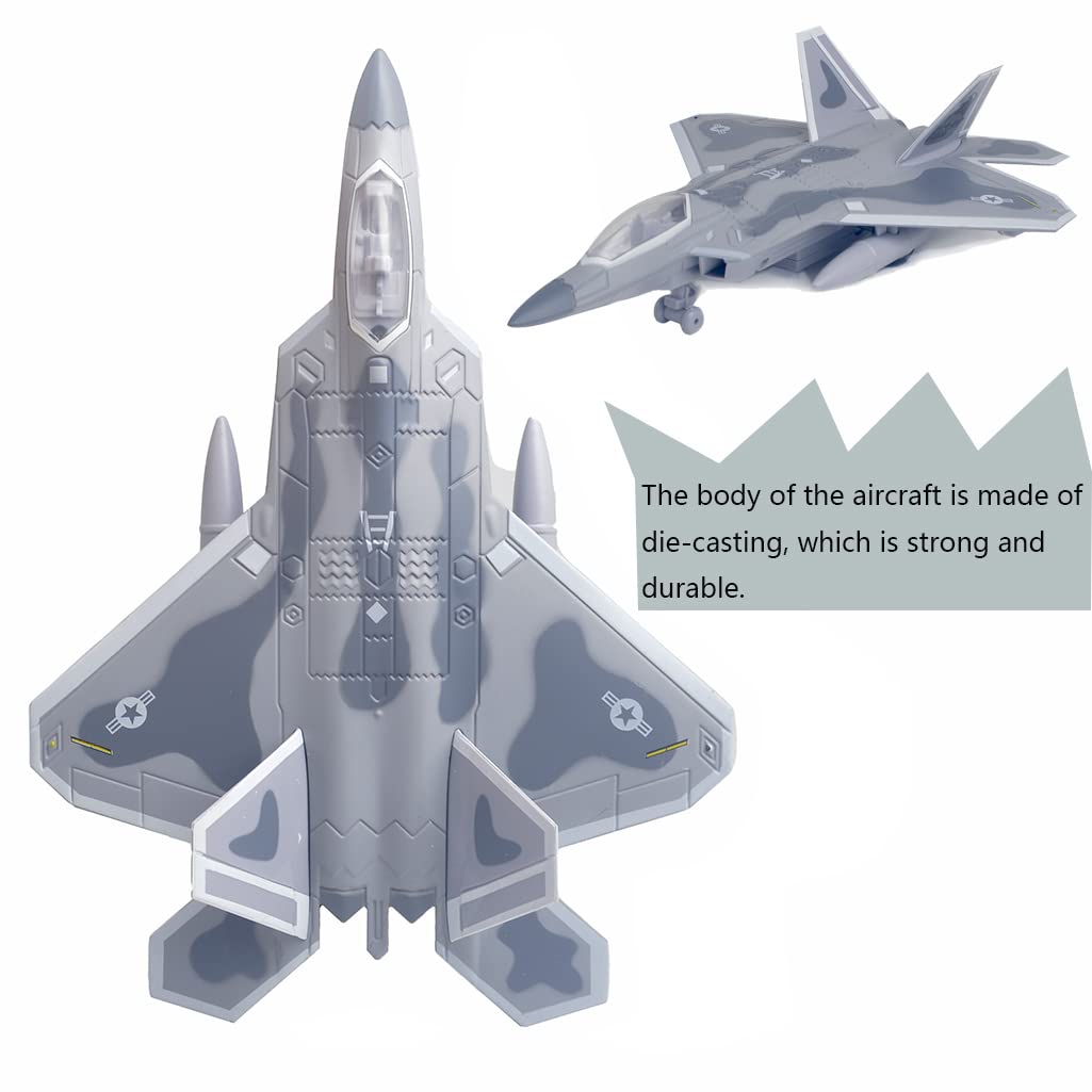 Ailejia Diecast F 22 Fighting Falcon Airplane Model Military Plane Pull Back with Lights and Sounds Fighter Jet Toys for Boys