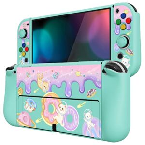 PlayVital ZealProtect Soft Protective Case for Nintendo Switch OLED, Flexible Protector Joycon Grip Cover for Nintendo Switch OLED with Thumb Grip Caps & ABXY Direction Button Caps - Donut Odyssey