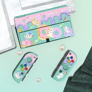 PlayVital ZealProtect Soft Protective Case for Nintendo Switch OLED, Flexible Protector Joycon Grip Cover for Nintendo Switch OLED with Thumb Grip Caps & ABXY Direction Button Caps - Donut Odyssey