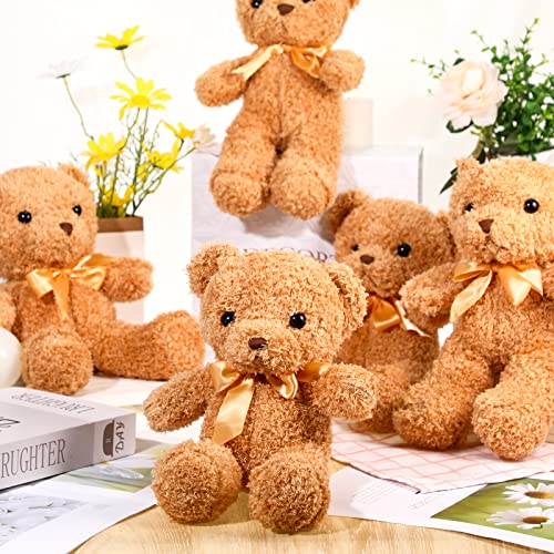 5 Pcs Bears Stuffed Animal Soft Plush Toys 12 Inches Cute Bear Small Shaggy Bear with Hoodie Bow Tie for Kids Boys Girls Baby Shower Birthday Party (Light Brown, Bow Tie Style)