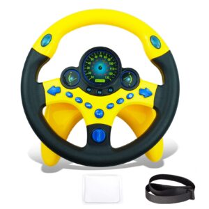 redcrab steering wheel car driving simulated toy with light and music for kids, pretend driving seat toys,baby electric early learning educational toys for boys and girls(yellow)