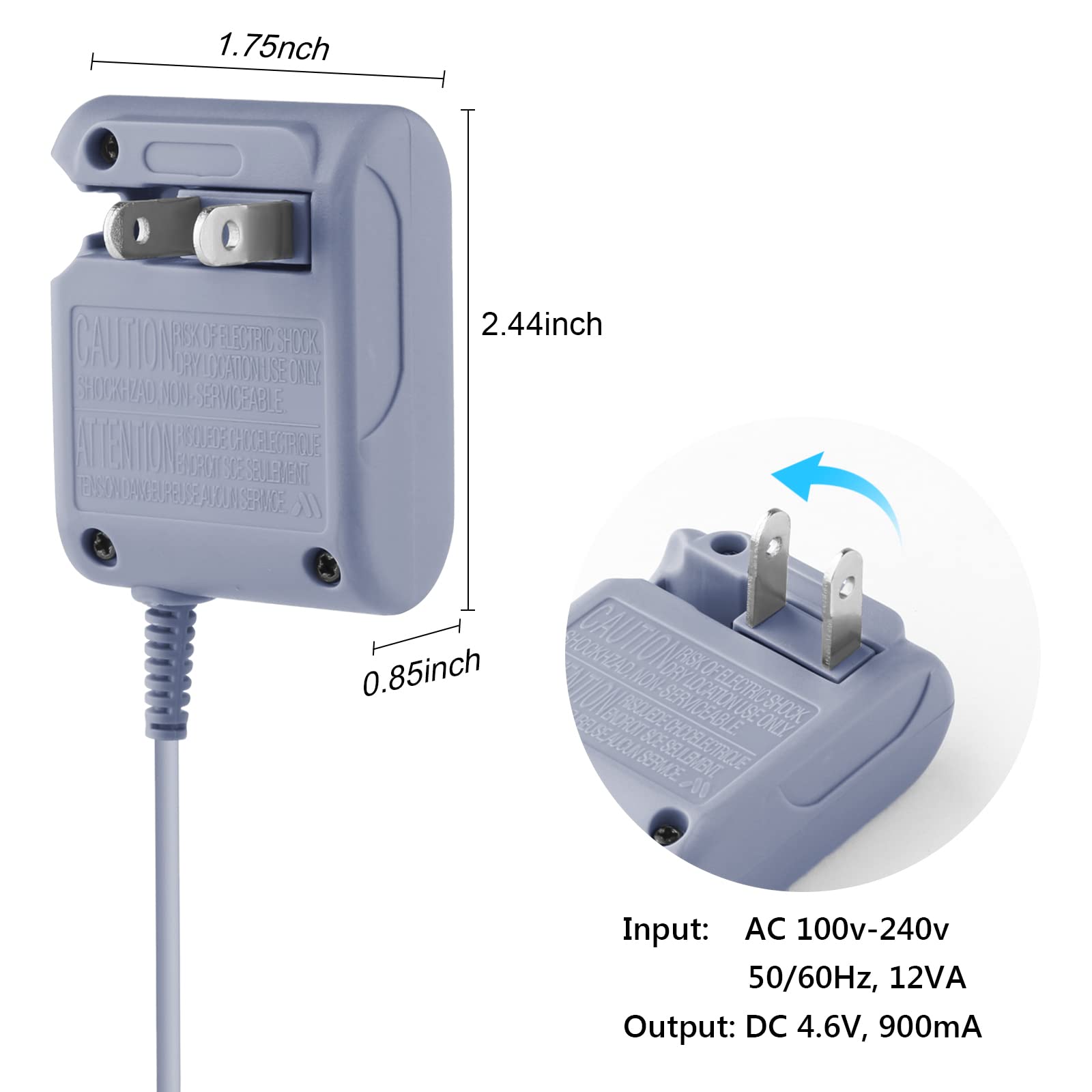 DS Lite Charger Replacement for Nintendo DS Lite, AC Adapter Wall Plug Compatible with NDSL Charger (100-240v)