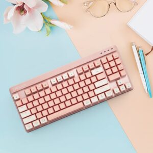 DeLUX 80% Wireless Mechanical Keyboard - RGB Backlit, Hot Swappable 89 Keys, US Layout, Linear, Quiet Yellow Switches, PBT Keycaps - Multi-Device Gaming (KM18-Pink)