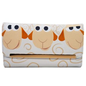 disney wallet, envelope foldover, pixar, toy story, sheep trio billy goat and gruff pose, white, vegan leather