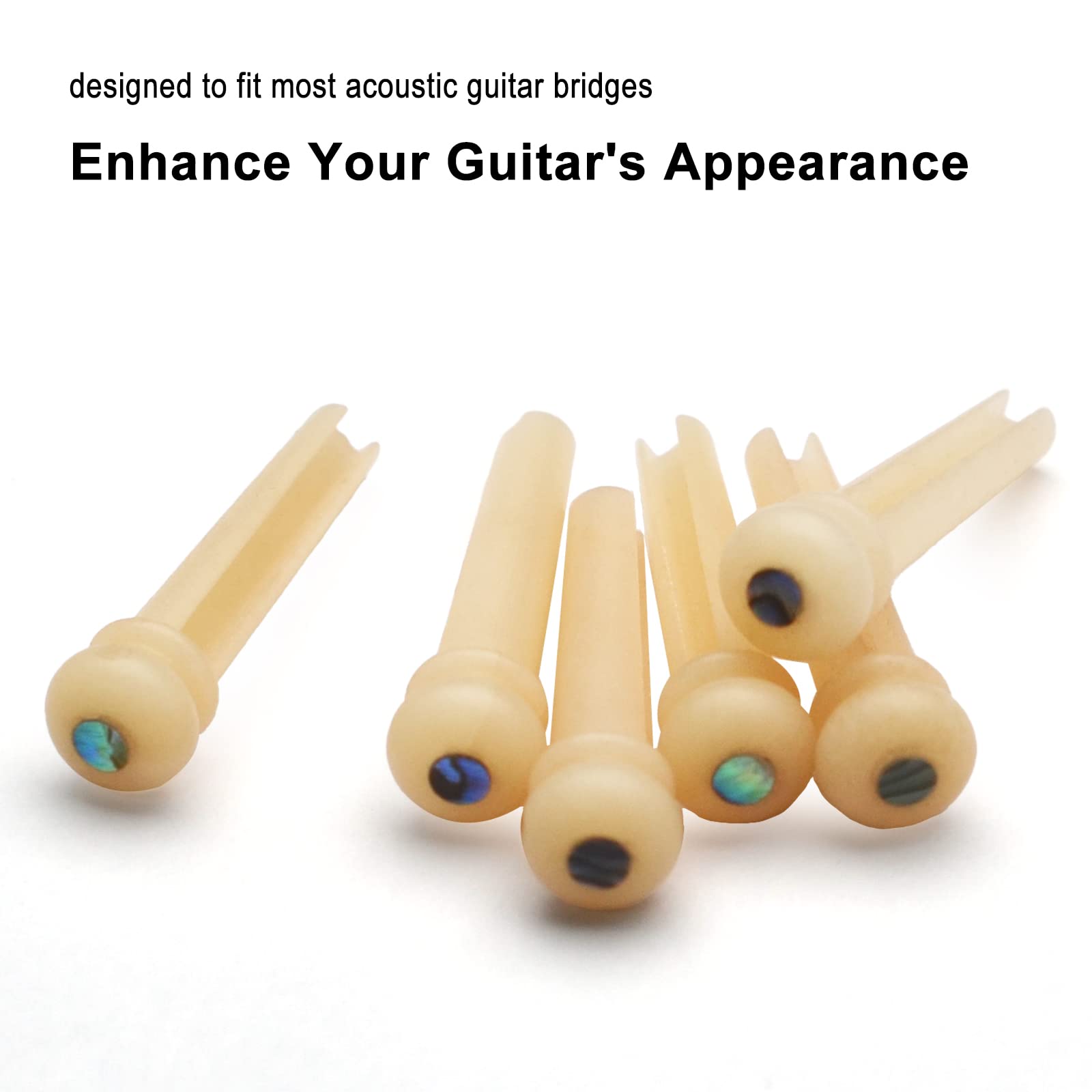 MAXCHEER 6Pcs Guitar Bone Bridge Pins Natural Bone Color Replacement Parts with Abalone Dot