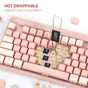 DeLUX 80% Wireless Mechanical Keyboard - RGB Backlit, Hot Swappable 89 Keys, US Layout, Linear, Quiet Yellow Switches, PBT Keycaps - Multi-Device Gaming (KM18-Pink)