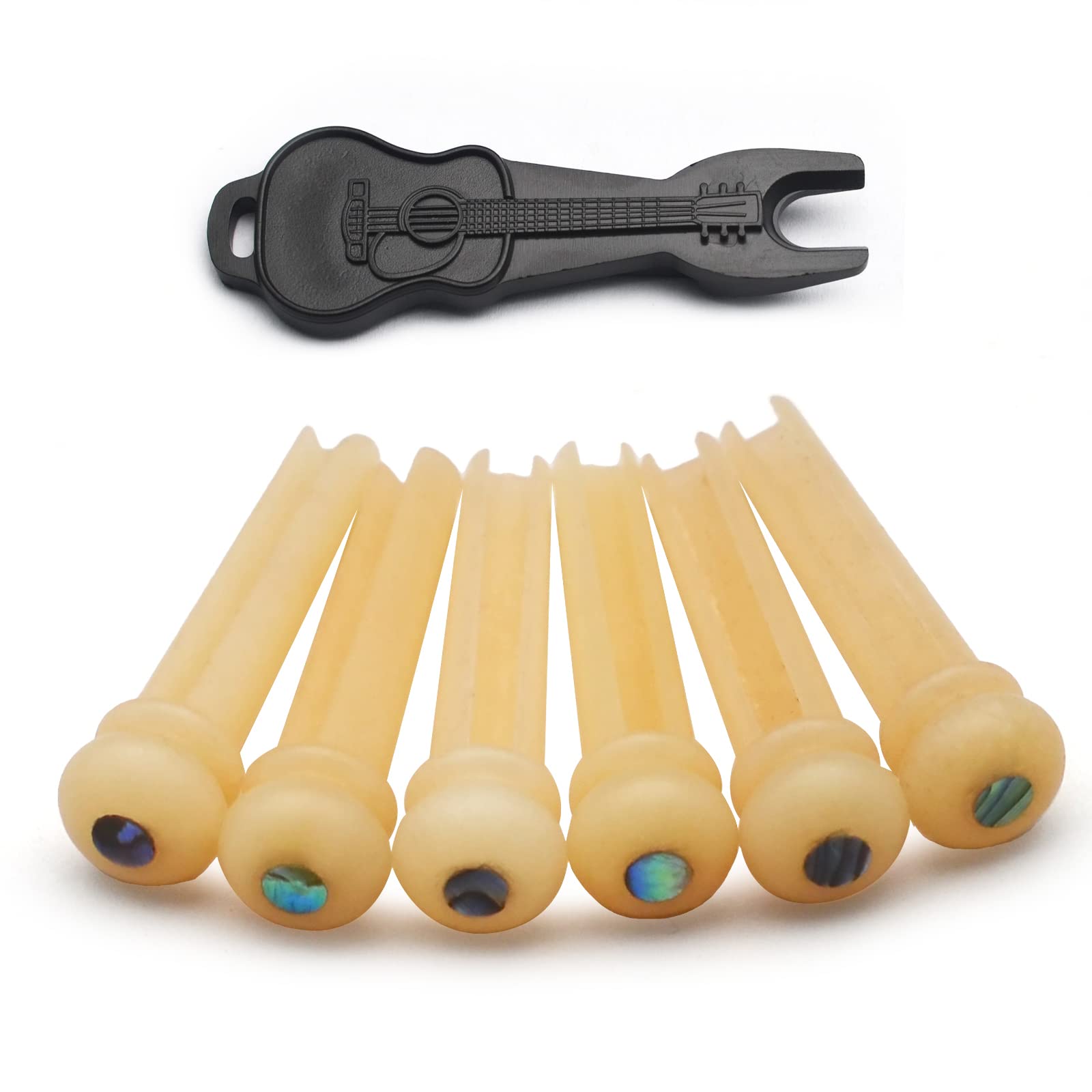 MAXCHEER 6Pcs Guitar Bone Bridge Pins Natural Bone Color Replacement Parts with Abalone Dot