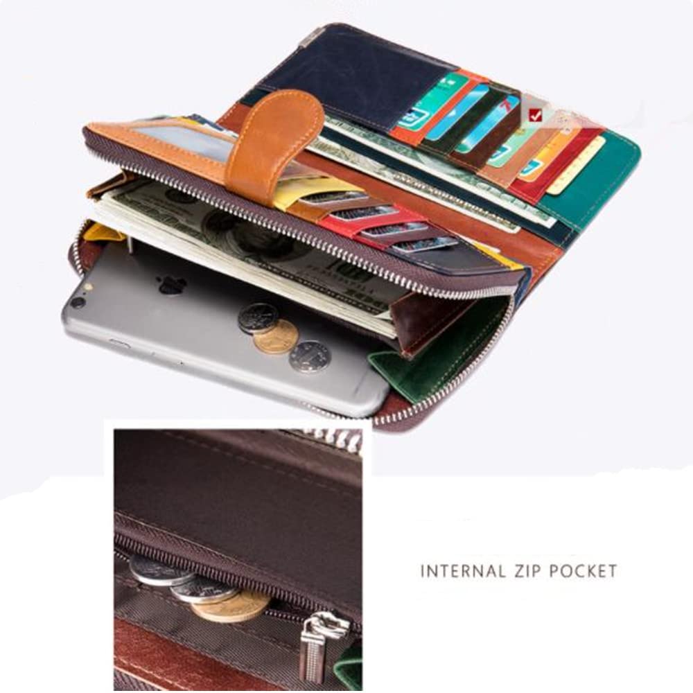 Eysee Wallets for women large Capacity Genuine Leather, zip around wallets for women, Long Stitching wallet multi color