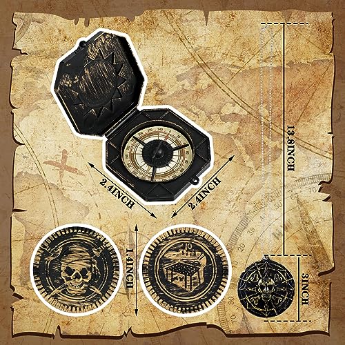 102 Pieces Pirate Theme Party Supply, Include Vintage Pirate Treasure Gold Coins, Pirate Skull Necklace and Pirate Compass, Pirate Accessories Costume for Halloween Cosplay Party (Bronze)