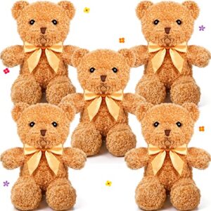 5 pcs bears stuffed animal soft plush toys 12 inches cute bear small shaggy bear with hoodie bow tie for kids boys girls baby shower birthday party (light brown, bow tie style)